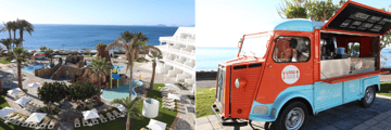 Fun for kids at the children's pool, casual dining at the hotel food truck