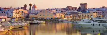 Sunset over a port