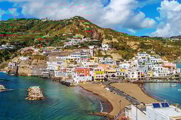 Aerial view of a coastal town