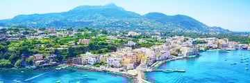 Aerial view of Ischia in Italy, with the sea in the foreground