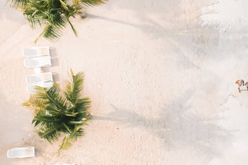 Beautiful beach in Jamaica with logo