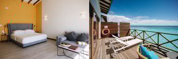 Overwater villa outside and bedroom