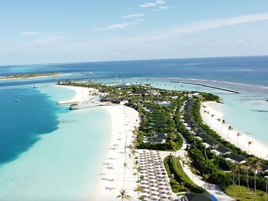 Aerial view of an island resort