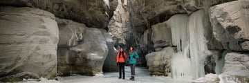 Exploring frozen Maligne Canyon, Alberta