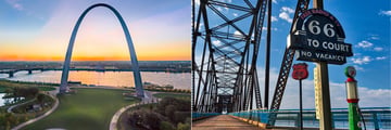 The Gateway Arch and the Chain of Rocks Bridge, St Louis