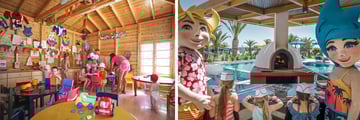 Children's play area, mascots by pizza oven