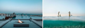 Outdoor pool, paddle boarding