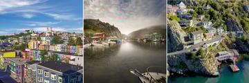 Newfoundland & Labrador - St.John's cityscape; Quidi Vidi village; The Battery