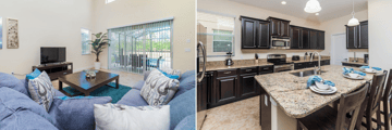 Pardise Palms home, living room and kitchen