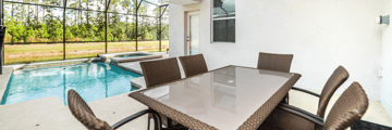 Pardise Palms home, outdoor dining area and pool