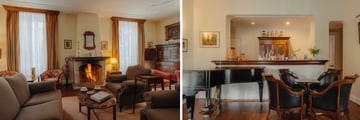 Manor living room, piano bar