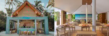 Outdoor bar area and indoor seating area