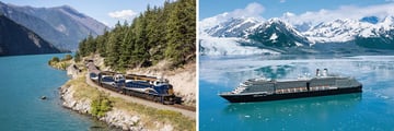 Rocky Mountaineer and Holland America cruise ship in Glacier Bay