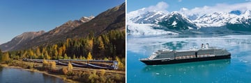 Rocky Mountaineer and Holland America cruise ship in Glacier Bay