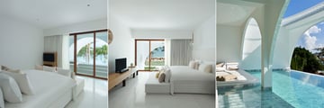 SALA Samui Chaweng Beach Resort, Oceanfront Wing Rooms (from left to right): Oceanfront Balcony Pool Suite, Oceanfront Garden Pool Suite, Ocean front One Bedroom Pool Suite