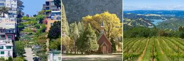 Lombard Street in San Francisco, Yosemite Valley Chapel, views across Sonoma Valley
