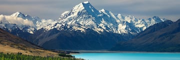 Mt Cook with a lake in front of it