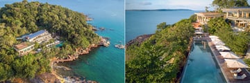 Six Senses Krabey Island: Aerial views of Khmer House and main pool