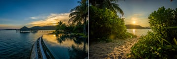 Song Saa Private Island: main pool and beach at sunset