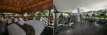 Spa area by the beach and fitness centre at a resort