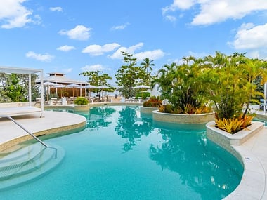 Pool area with trees