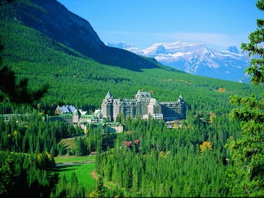 Aerial view of Fairmont Banff Springs
