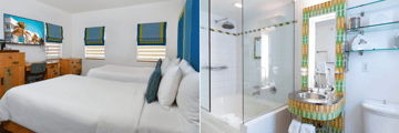 Collins Deluxe Double room and bathroom