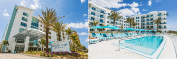 Treasure Island Beach Resort entrance and pool deck