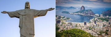 Christ the Redeemer and aerial view of Rio de Janeiro in Brazil