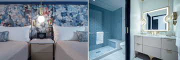 Standard Double Queen room and bathroom