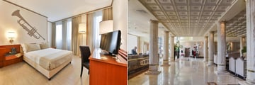 Room in a hotel and the lobby area