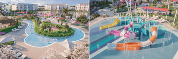 Resort facilities include lazy river and waterpark