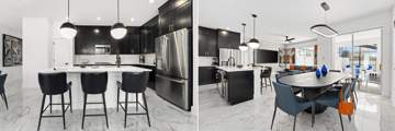 Full kitchen and dining area