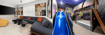 Comfortable living area and themed bedroom