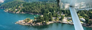 Seaplane flying over Vancouver