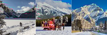 Wintertime at Lake Louise; Sleigh ride around Banff; Cascade Mountain from Banff Avenue