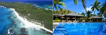 The beach and pool at Yasawa Island Resort