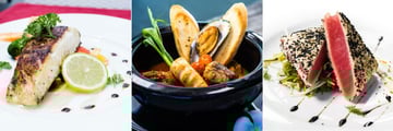 Aava Resort & Spa, Aalto Restaurant Dishes: Snapper, Mussels and Tuna