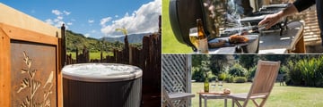 Abel Tasman Lodge, Marahau, Pongo Spa Pool, BBQ and Garden and Pool View