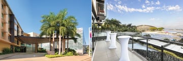 Hotel Exterior and View from Shipwreck Balcony at Adina Apartment Hotel Darwin Waterfront