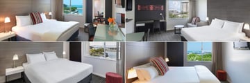 Adina Apartment Hotel Darwin Waterfront, (clockwise from top left): Premier Studio with View, Studio with View, Premier One Bedroom with View and Premier One Bedroom Queen with View
