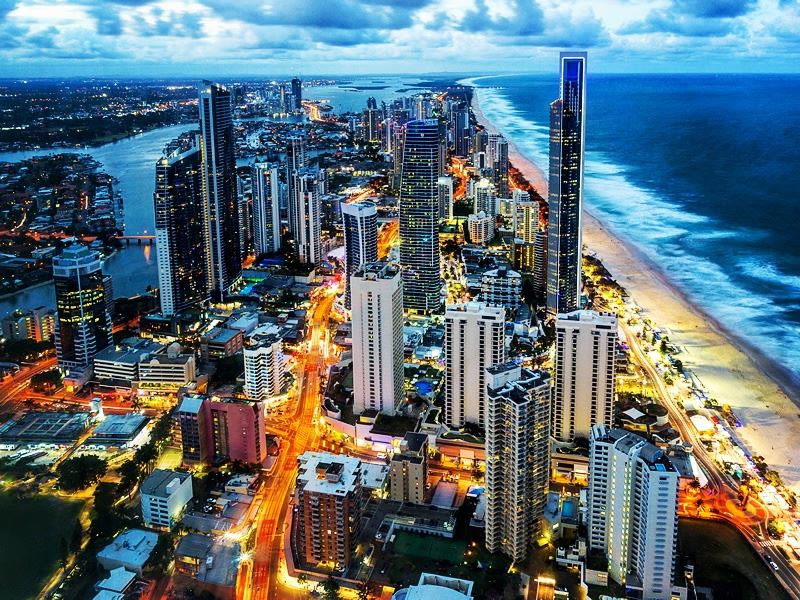 Aerial night view of Surfers Paradise, Queensland
