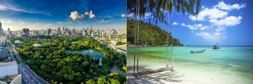 Aerial of Bangkok and Koh Samui Beach with swing