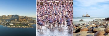 Aerial of Cape Town, Namibia flamingos & Walvis Bay