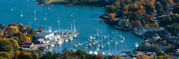 An aerial view of Camden Harbour, Maine