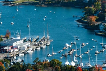 An aerial view of Camden Harbour, Maine
