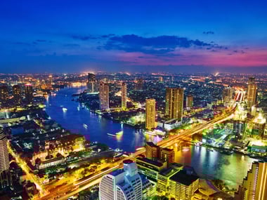 Aerial view of Bangkok skyline at night