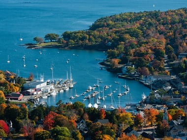 Aerial view of Camden, Maine Harbor