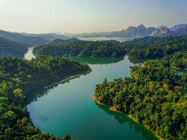 Aerial view of Cheow Larn Lake, Khao Sok