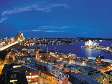Aerial view of Shangri-La Hotel Sydney at night